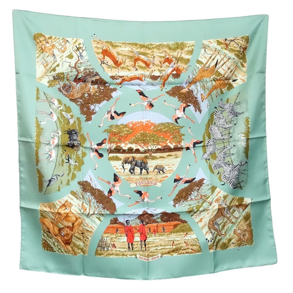HERMES Green Silk Scarf